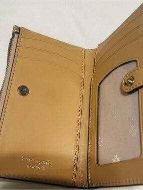 kate spade tan bi-fold leather wallet with ID window